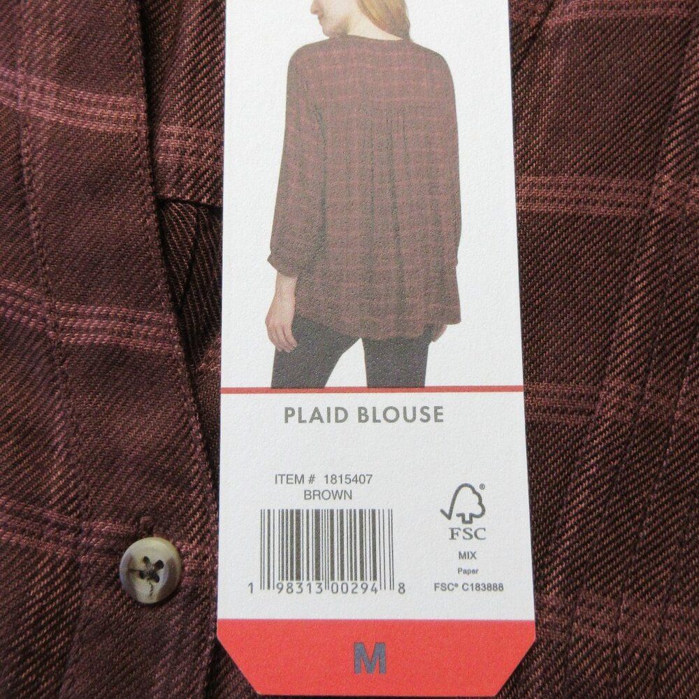 WRANGLER Brown Rust Plaid Blouse Womens Size M (8-10) Popover Top Shirt NWT - Picture 4 of 13
